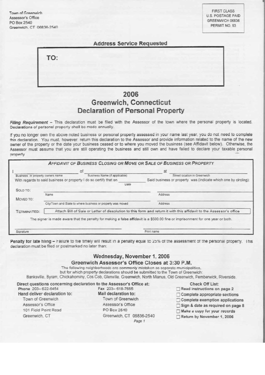 Declaration Of Personal Property - 2006 Printable pdf