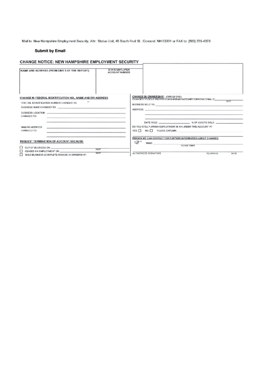 Fillable Change Notice: New Hampshire Employment Security - New Hampshire Employment Security Printable pdf