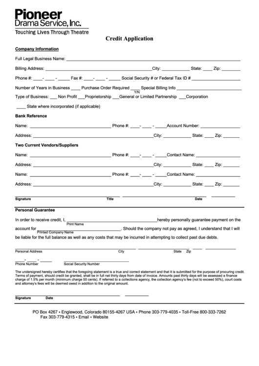 Credit Application Form Printable pdf