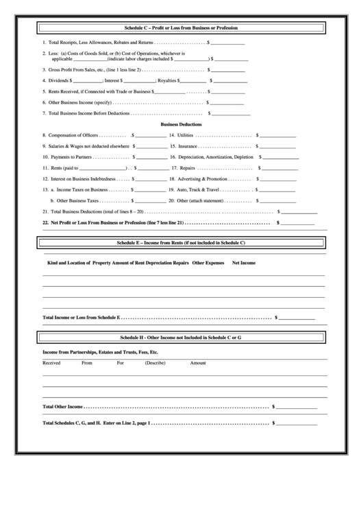 Schedule C - Profit Or Loss From Business Or Profession printable pdf ...