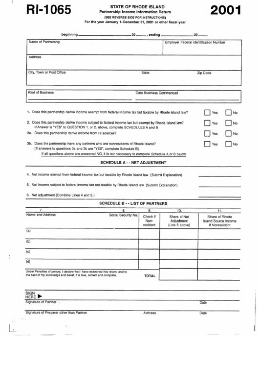 Form Ri-1065 - Partnership Income Information Return Printable pdf