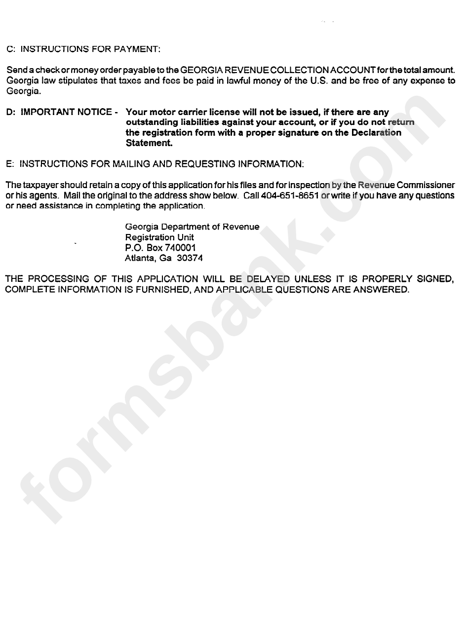 Form Crf-Ifta - Instructions For The Completion Of The Motor Carrier Application