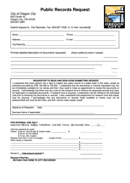 Public Records Request Form Printable pdf