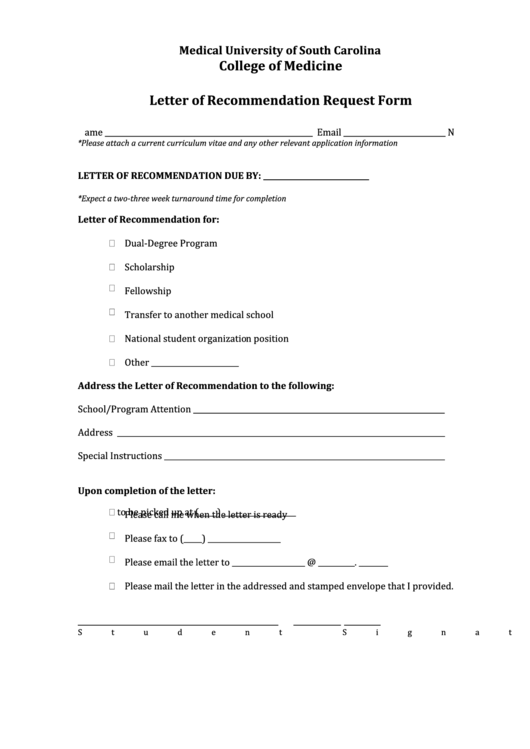 Letter Of Recommendation Request Form Printable pdf