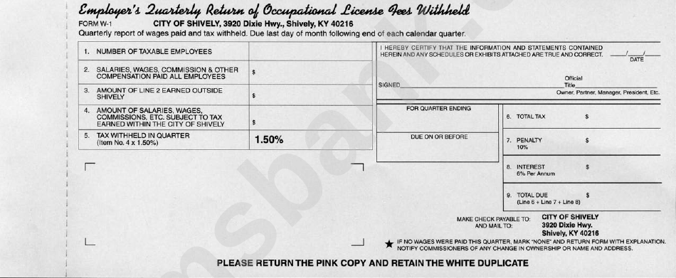 Form W-1 - Employer