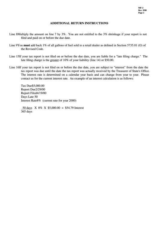 Form Mf-2 - Additional Return Instructions Printable pdf
