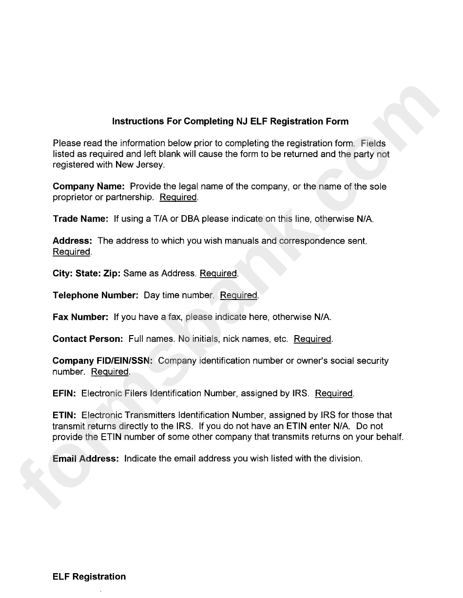 Instructions For Completing Nj Elf Registration Form