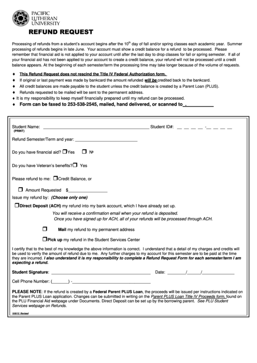 Fillable Refund Request Form Printable pdf