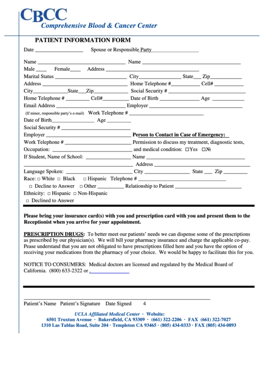 Fillable Patient Information Form Printable pdf