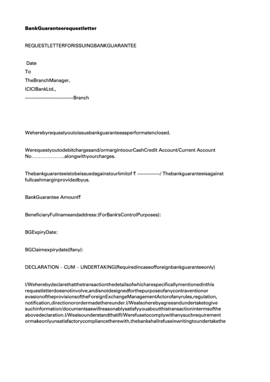 Request Letter For Issuing Bank Guarantee Template Printable pdf