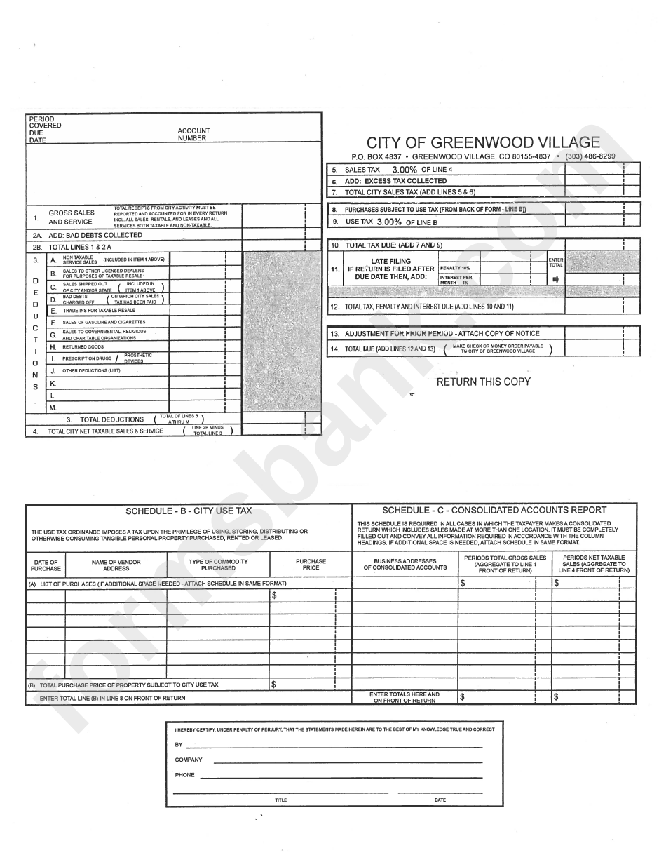 Sales / Use Tax Return Form - City Of Greenwood Village