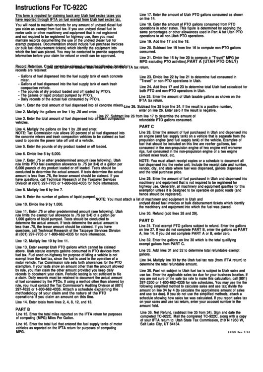 Instructions For Form Tc-922c Printable pdf