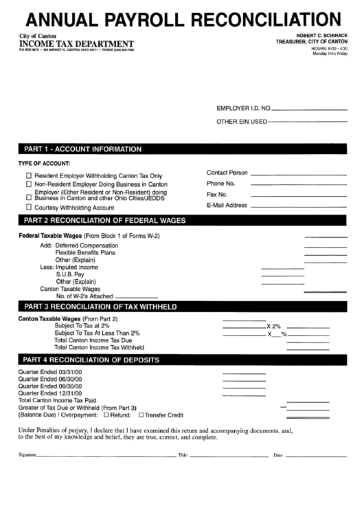 Annual Payroll Reconciliation Form - State Of Ohio Printable pdf