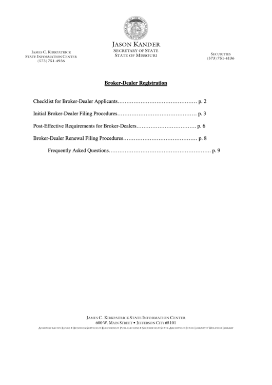 Broker-Dealer Registration Form - State Of Missouri Printable pdf