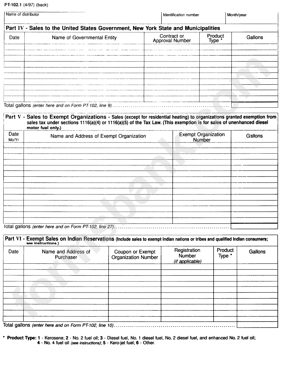 Form Pt-102.1 - Diesel Motor Fuel Schedule Of Receipts And Nontaxable Sales - State Of New York