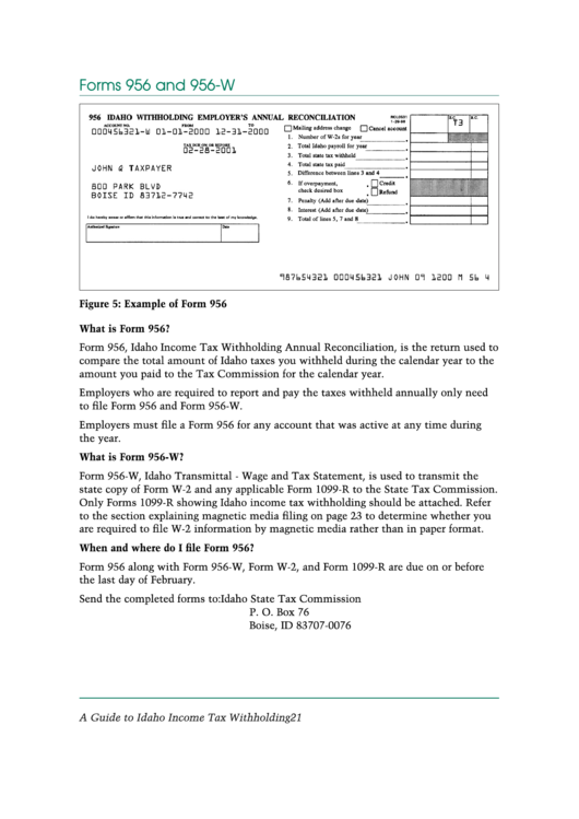 Forms 956 And 956-W Instructions - Idaho Income Tax Withholding Annual Reconciliation Printable pdf