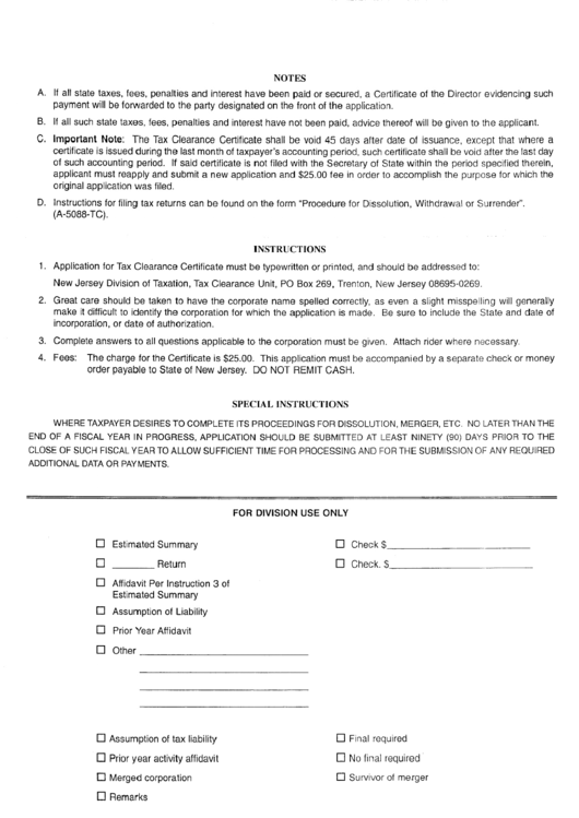 Form A-5088-Tc - Tax Clearance Certificate - Instructions Printable pdf