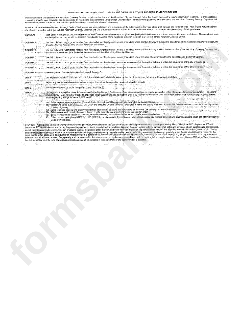 Instructions For Completing Items On The Combined City And Borough Sales Tax