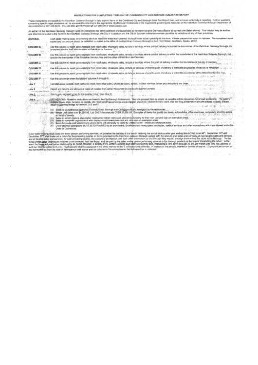 Instructions For Completing Items On The Combined City And Borough Sales Tax Printable pdf