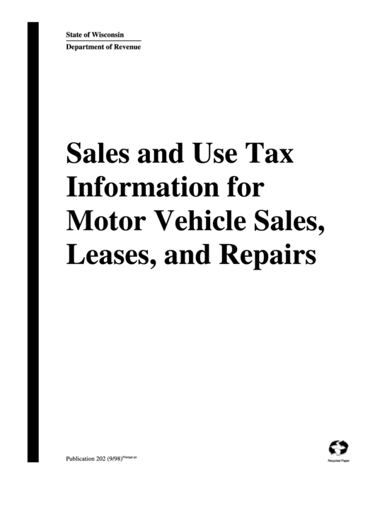 Sales And Use Tax Information For Motor Vehicle Sales, Leases, And Repairs - State Of Wisconsin Printable pdf
