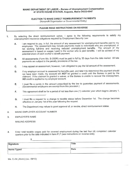 Form Me C-24 - Election To Make Direct Reimbursement Payments Printable pdf