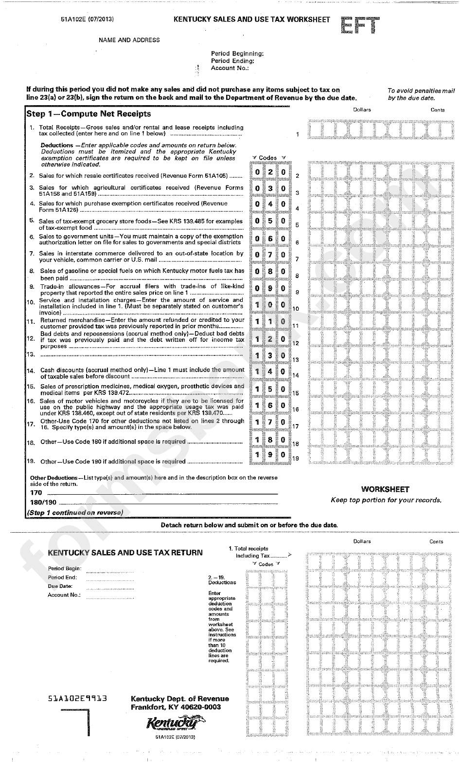 Form 51a102e Kentucky Sales Use Tax Worksheet Printable Pdf Download