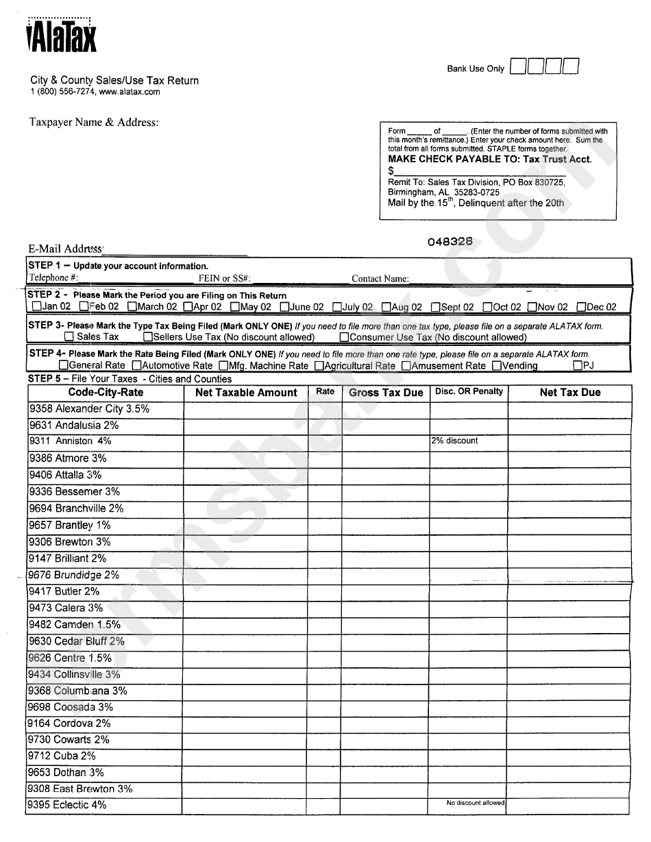 City & Country Sales/use Tax Return Form