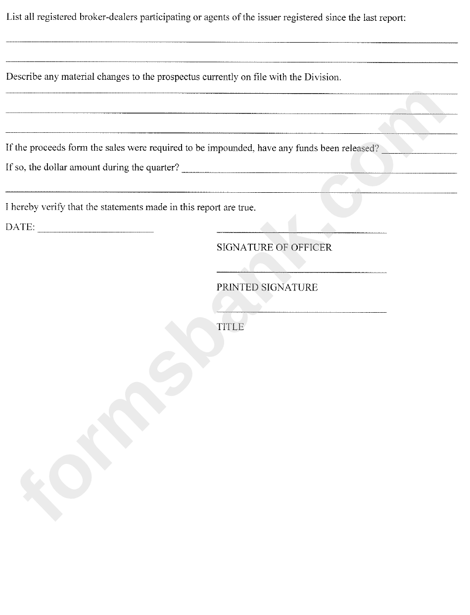 Form Sd-71 - Registration By Qualification Quarterly Report Form