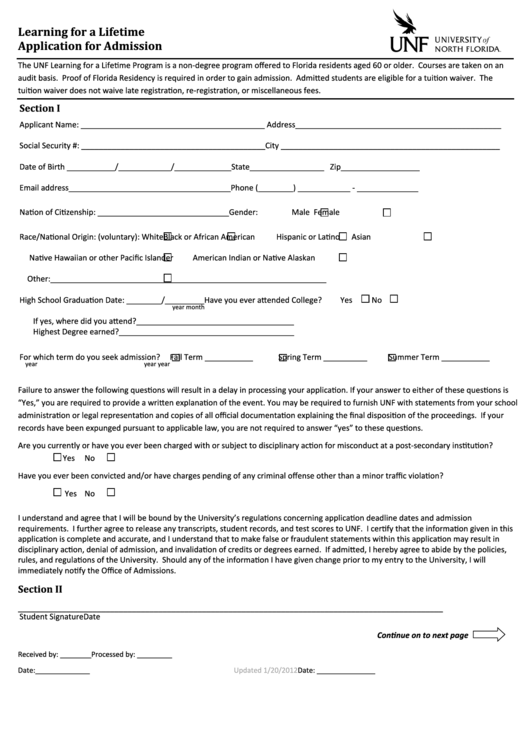 Application For Admission Form Printable pdf