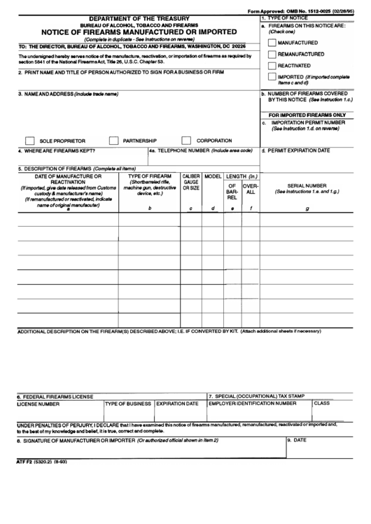 Form Atf F2 Notice Of Firearms Manufactured Or Imported Printable Pdf Download