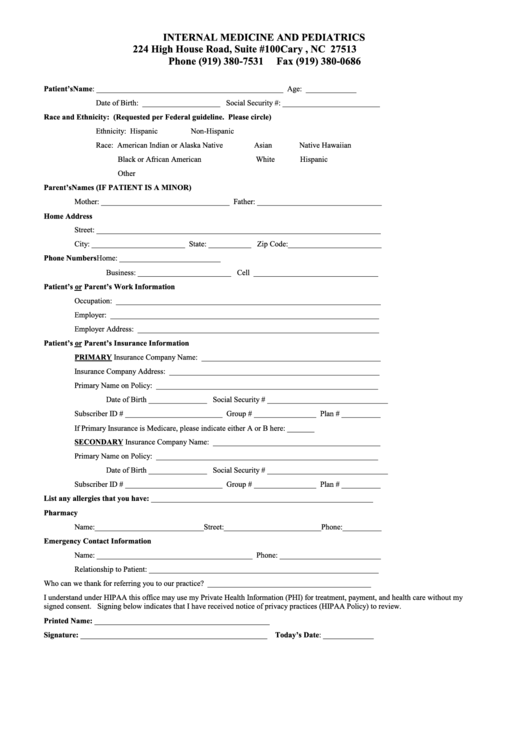 Internal Medicine And Pediatrics Form Printable pdf