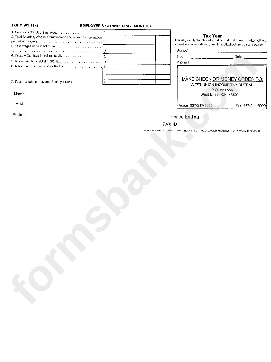 Form W-1 1172 - Employer