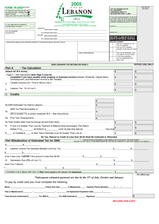 Form Ir-2005 - Tax Return Printable pdf