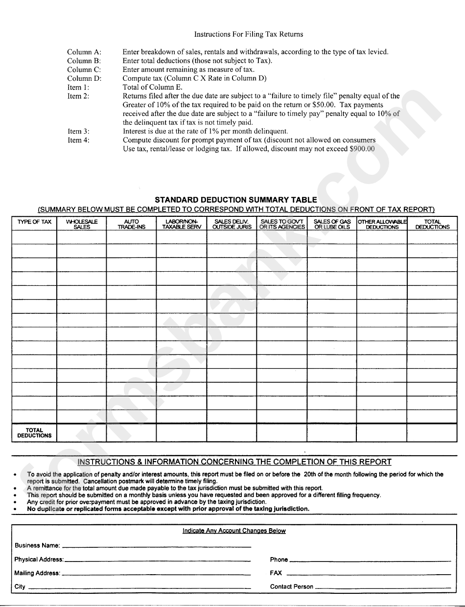 Sales And Use Tax Report Form - City Of Daphne