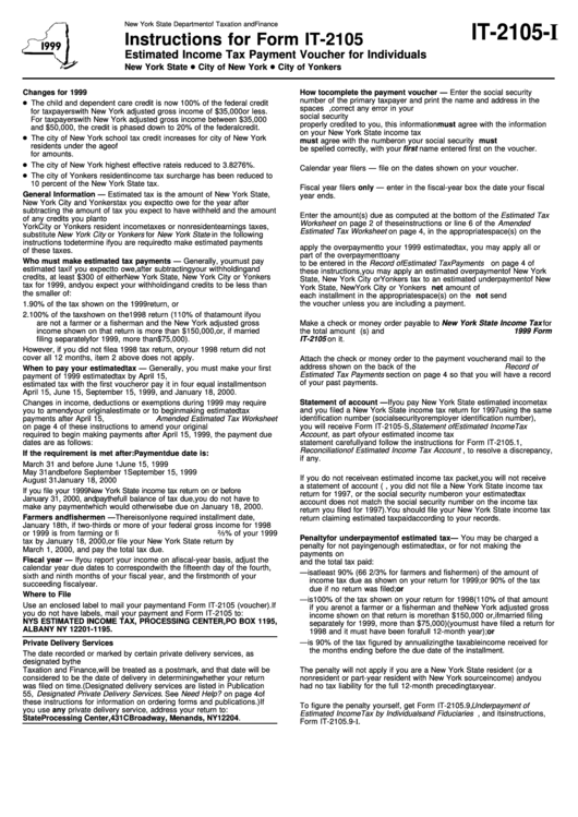 Instructions For Form It-2105 - Estimated Income Tax Payment Voucher For Individuals - New York State Department Of Taxation And Finance - 1999 Printable pdf