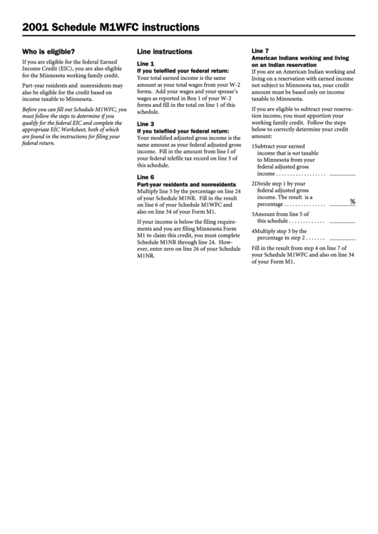 2001 Schedule M1wfc Instructions Printable pdf