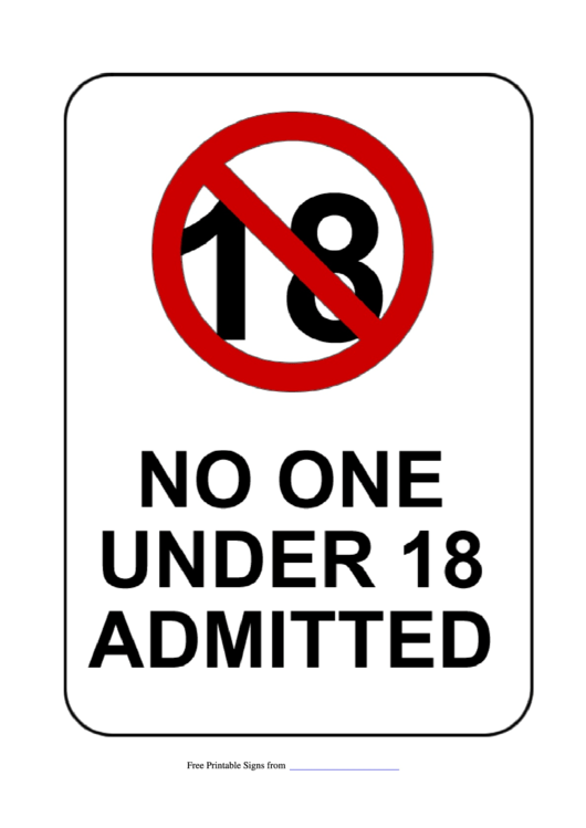 No One Under 18 Admitted Sign Template Printable pdf