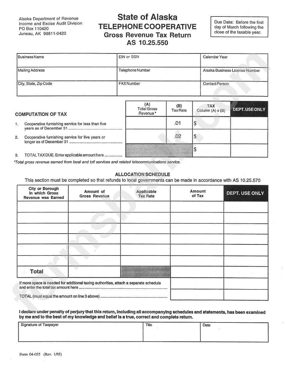 Form 04-055 - Gross Revenue Tax Return