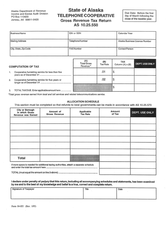Form 04-055 - Gross Revenue Tax Return Printable pdf