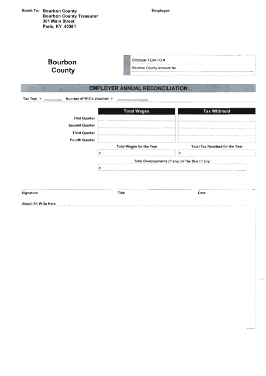 Bourbon Country Employer Annual Reconciliaton Form Printable pdf