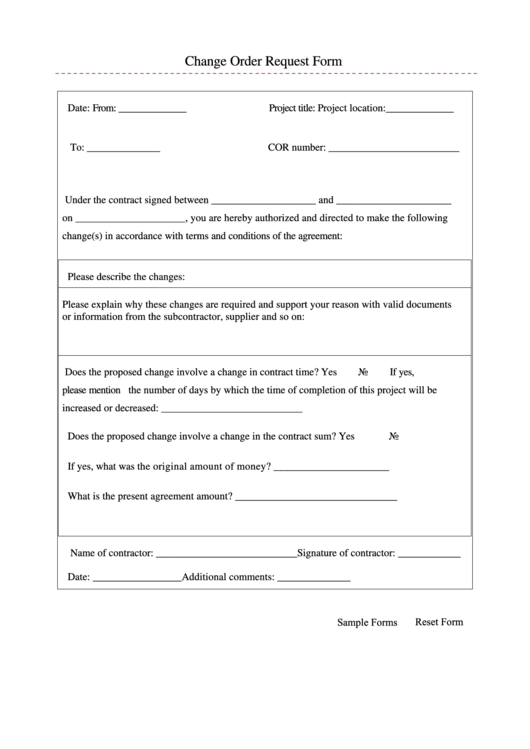 Fillable Change Order Request Form Printable pdf
