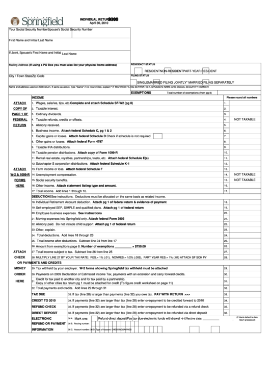 Form Sf - 1040r - Individual Return Due - 2009 Printable pdf