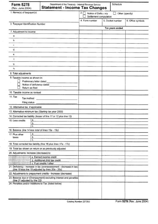 Form 5278 - Statement - Income Tax Changes Printable pdf