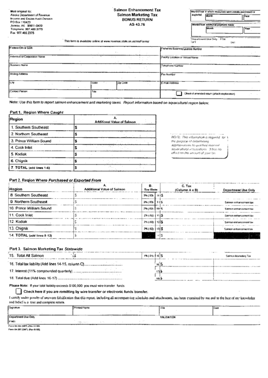 Form 04-594 - Salmon Enhancement Tax Salmon Marketing Tax Bonus Return As 43.7 Printable pdf