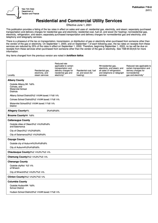 Form 718-U - Residential And Commercial Utility Services - State Of New York Printable pdf
