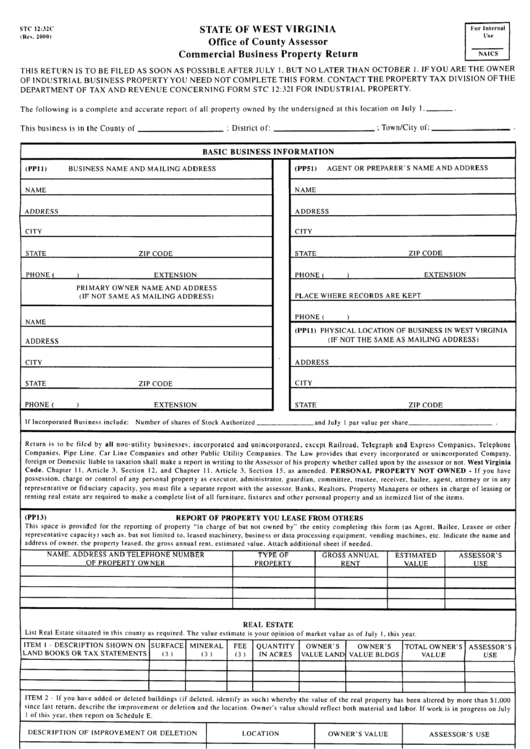 Form Stc 12:32c - Commercial Business Property Return - State Of West Virginia Printable pdf