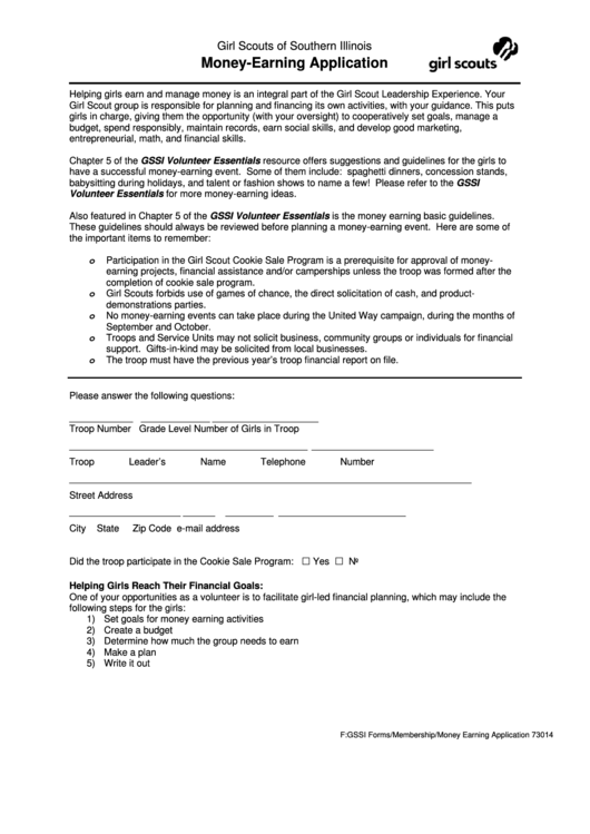 Fillable Money-Earning Application Form Printable pdf
