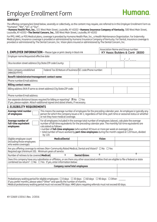Employer Enrollment Form Printable pdf