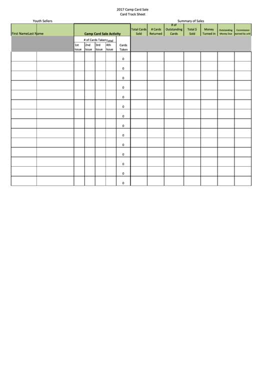 Card Tracking Spreadsheet Template