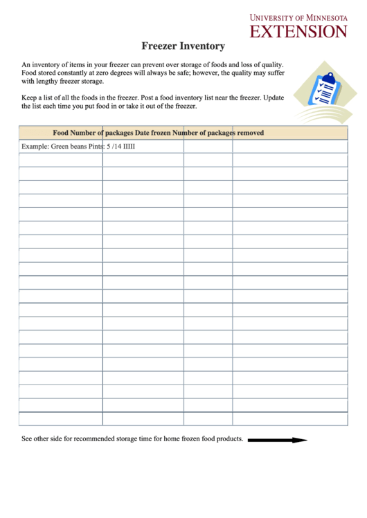 Freezer Inventory Spreadsheet Template Printable pdf